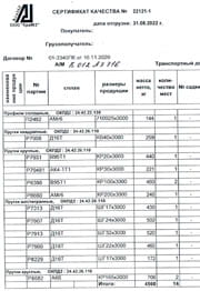 Сертификат на прутки АМг6, Д16Т, В95Т1, АК4-1Т1